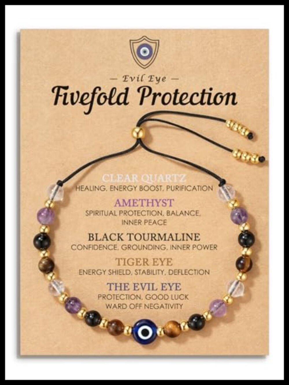 Evil Eye Crystal Bracelet Set 4mm Genuine Stones Adjustable Protection Gift